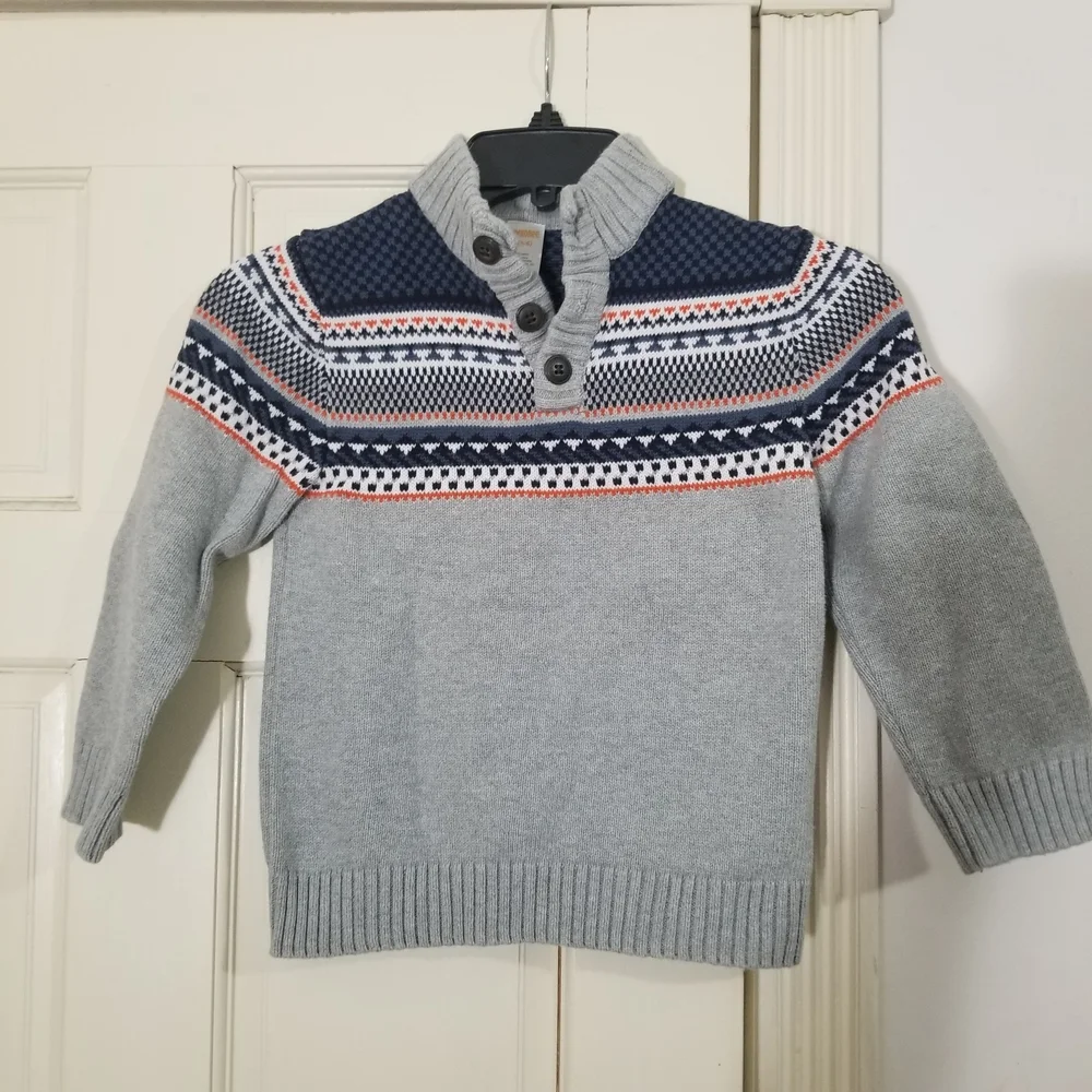 Gymboree Gray and Navy Geometrical Patterned Crewneck Sweater boys size 5-6 (A2)
